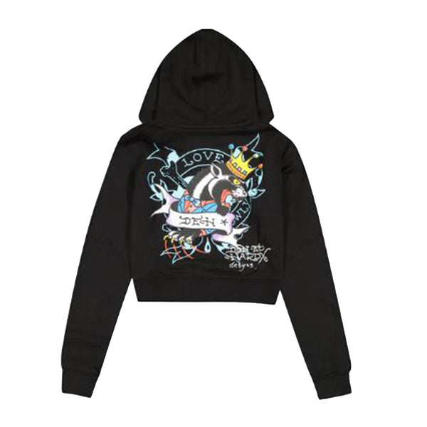 Ed Hardy Womens Ice Flower Zip Up Hoodie EHW1800-83 Black– Premium