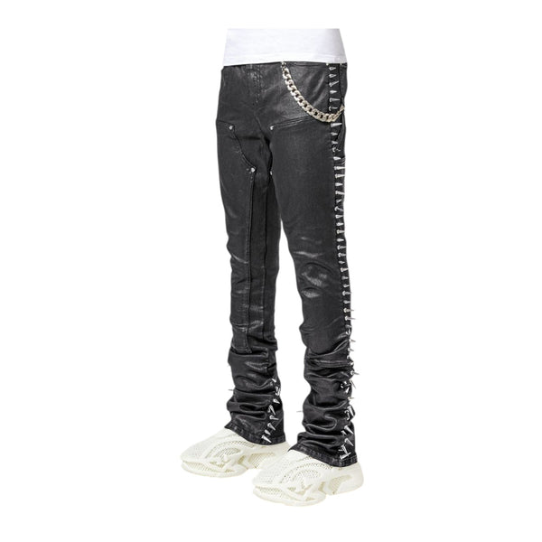Guapi Mens Spikes Denim Jeans 494 Obsidian Black | Premium