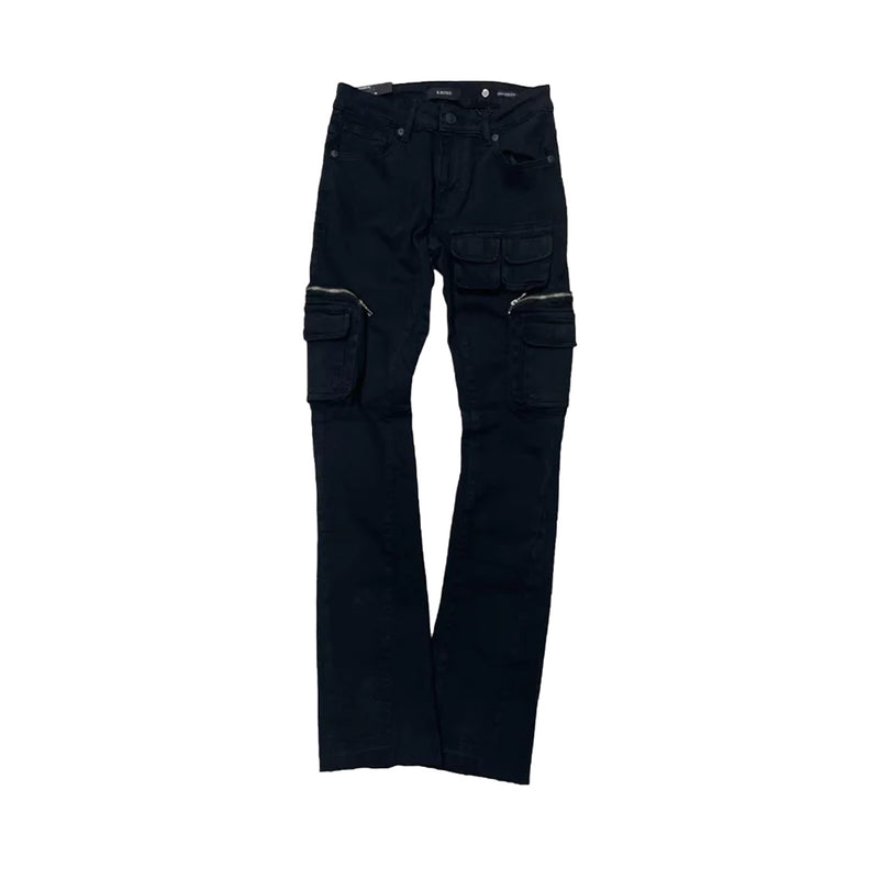 Krome Mens Fashion Stacked Jeans KR3002-JET BLACK Jet Black