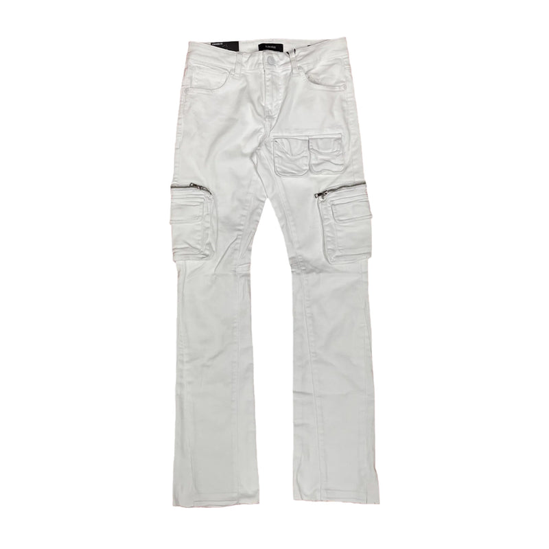 Krome Mens Fashion Stacked Jeans KR3002-WHT White