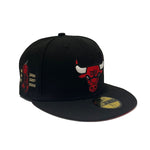 New Era Mens NBA Chicago Bulls 6X World Champions 59Fifty Fitted Hat 70652321 Black, Red Undervisor