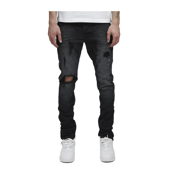 Purple Brand Mens Slim Fit Jeans P002-BLR Black Repair- Premium
