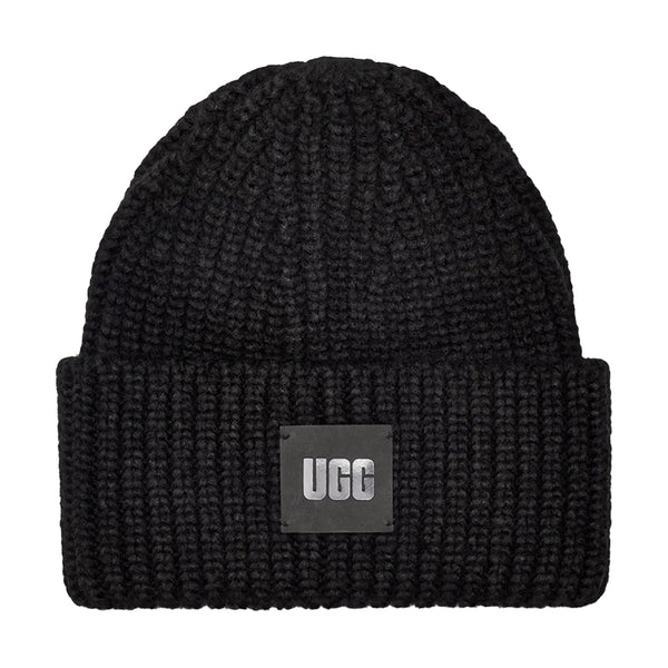 UGG Womens Chunky Rib Logo Beanie 20061-BLK Black | Premium Lounge NY