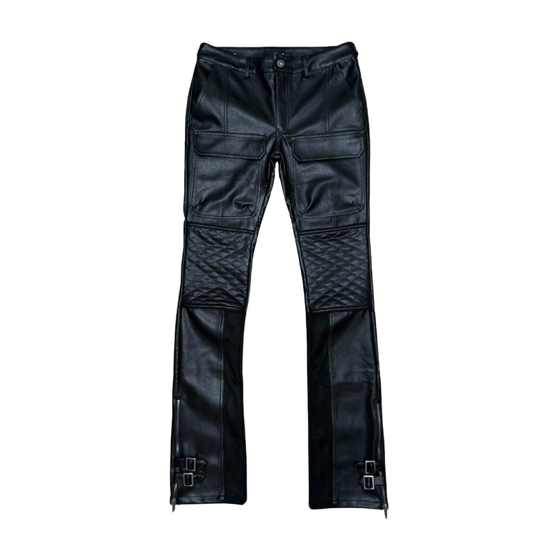 Vicious Mens Pu + Suede Mix Racing Stacked Pants VC329 Black