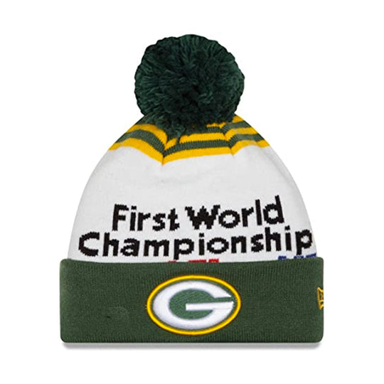 New Era Mens NFL Green Bay Packers Super Bowl I Logo Pom Beanie 11218190 White/Green