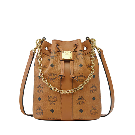MCM Womens Dessau Visetos Drawstring Bag Mini MWDGADU01-CO Cognac