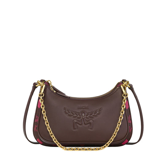 MCM Womens Aren Maxi Visetos and Calfskin Duo Hobo Sml MWHGATA01-4B Cinnamon