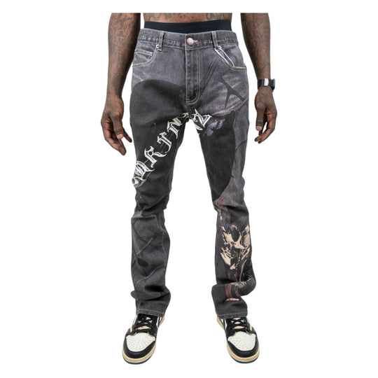 Armor Jeans Mens Digital Print Stacked Jeans RM210SK - 1 Black