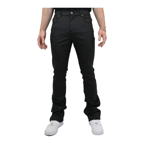 Armor Jeans Mens PU Faux Stacked Jeans AJ27SK Black
