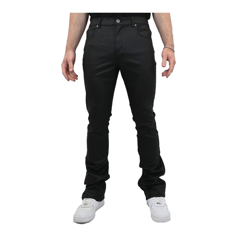 Armor Jeans Mens PU Faux Stacked Jeans AJ27SK Black