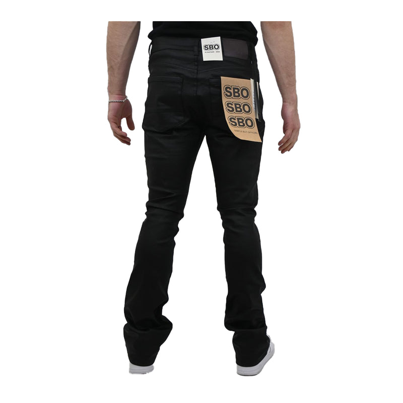 Armor Jeans Mens PU Faux Stacked Jeans AJ27SK Black