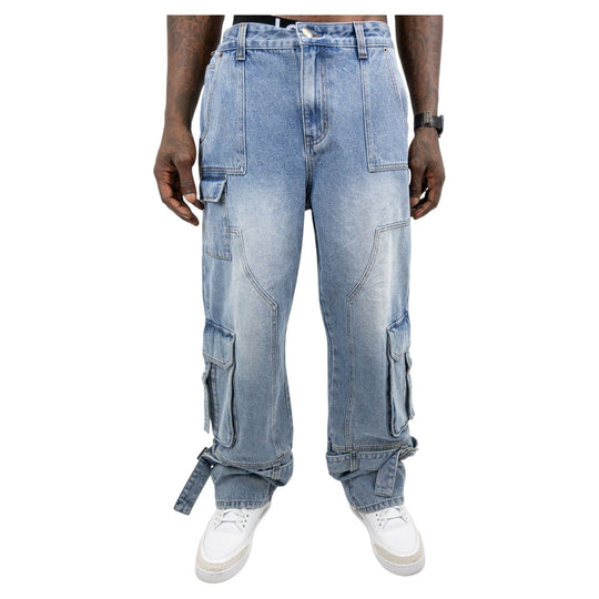 Armor Jeans Mens Baggy  Cargo Jeans AJ59B-2 MD BLUE