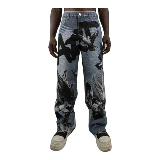 Armor Jeans Mens Digital Print Baggy Jeans RM204B-2 LT Blue