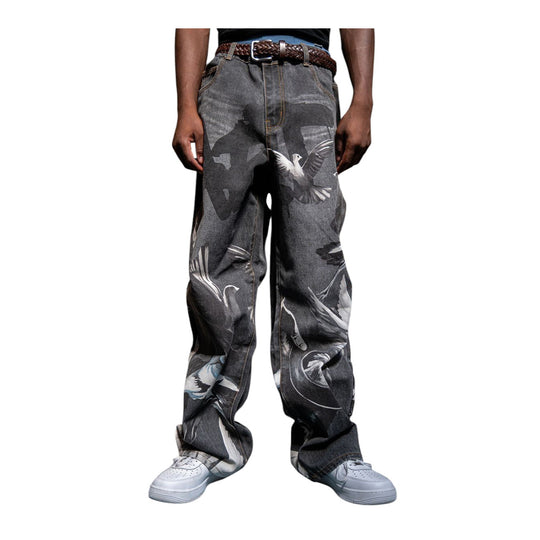 Armor Jeans Mens Digital Print Baggy Jeans RM204B Black
