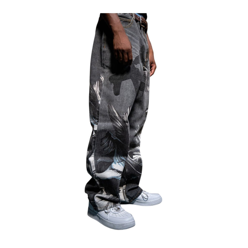 Armor Jeans Mens Digital Print Baggy Jeans RM204B Black
