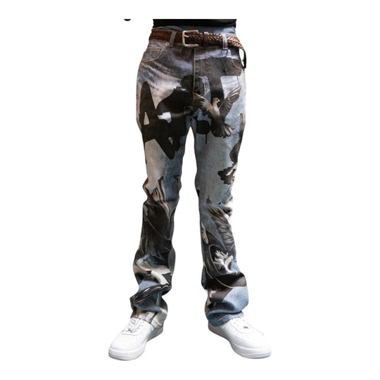 Armor Jeans Mens Digital Print Stacked Jeans RM204SK-2 LT Blue