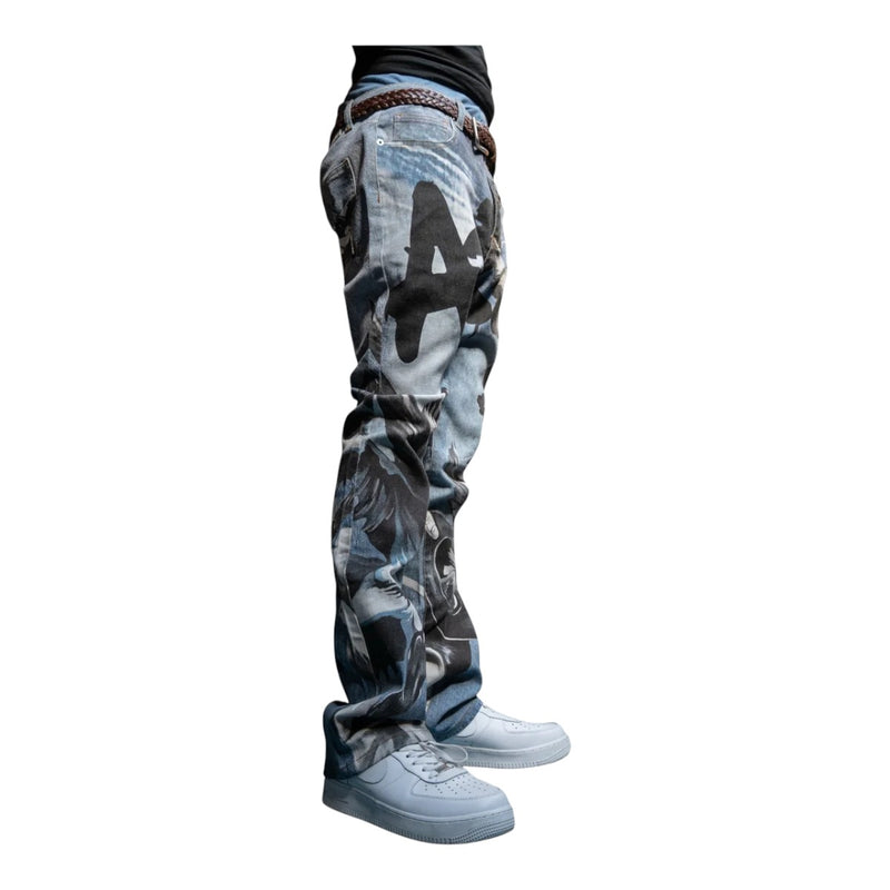 Armor Jeans Mens Digital Print Stacked Jeans RM204SK-2 LT Blue