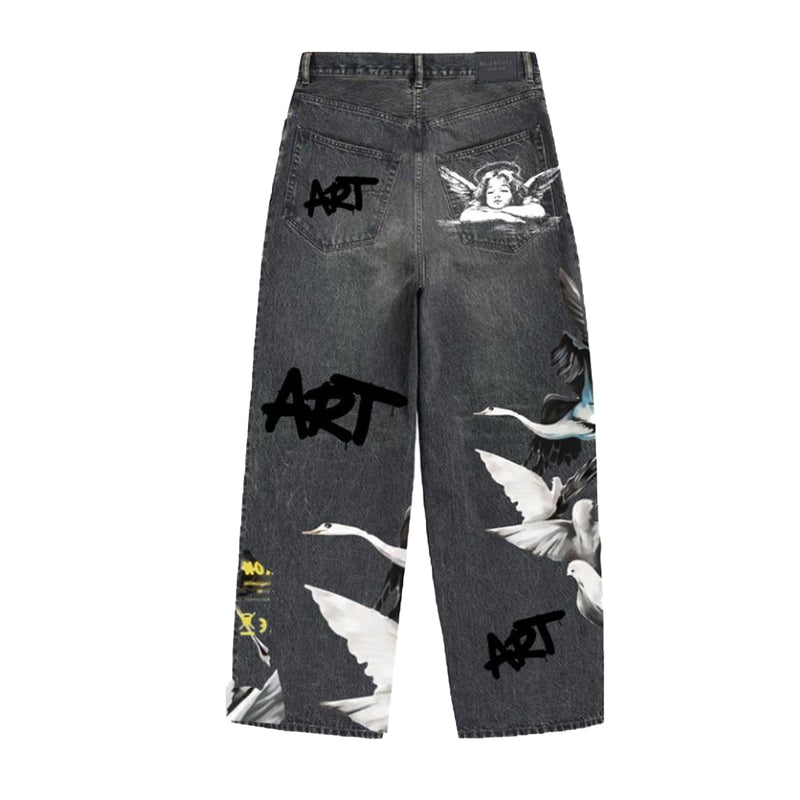 Armor Jeans Mens Digital Print Stacked Jeans RM204SK Black