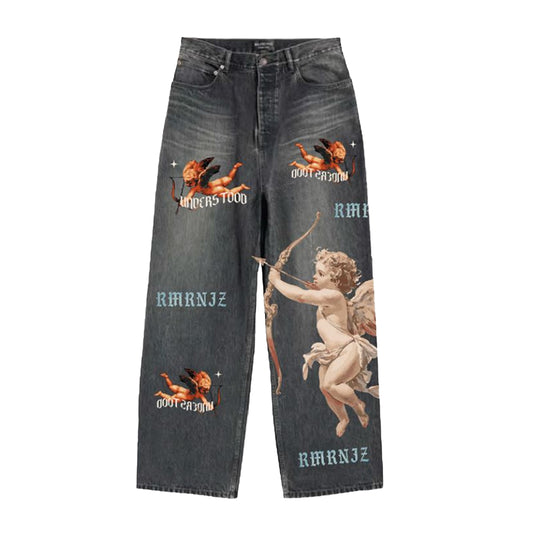 Armor Jeans Mens Digital Print Baggy Jeans RM205B Black