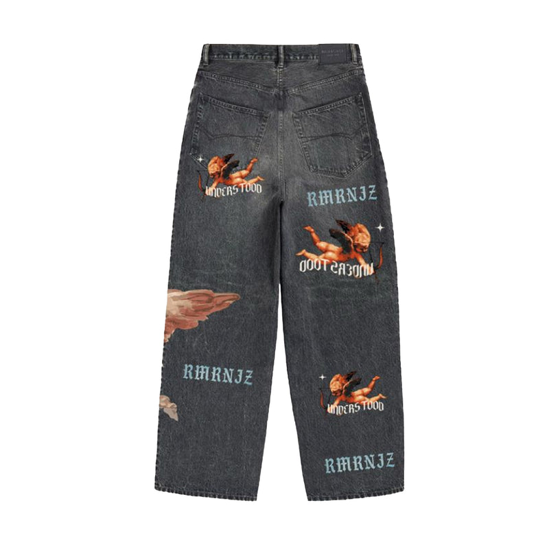 Armor Jeans Mens Digital Print Baggy Jeans RM205B Black