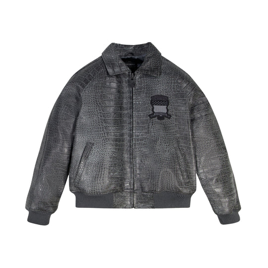 Avirex Mens Distressed Croc Icon Bomber Jacket AVF25IO20-022 Ghost Grey