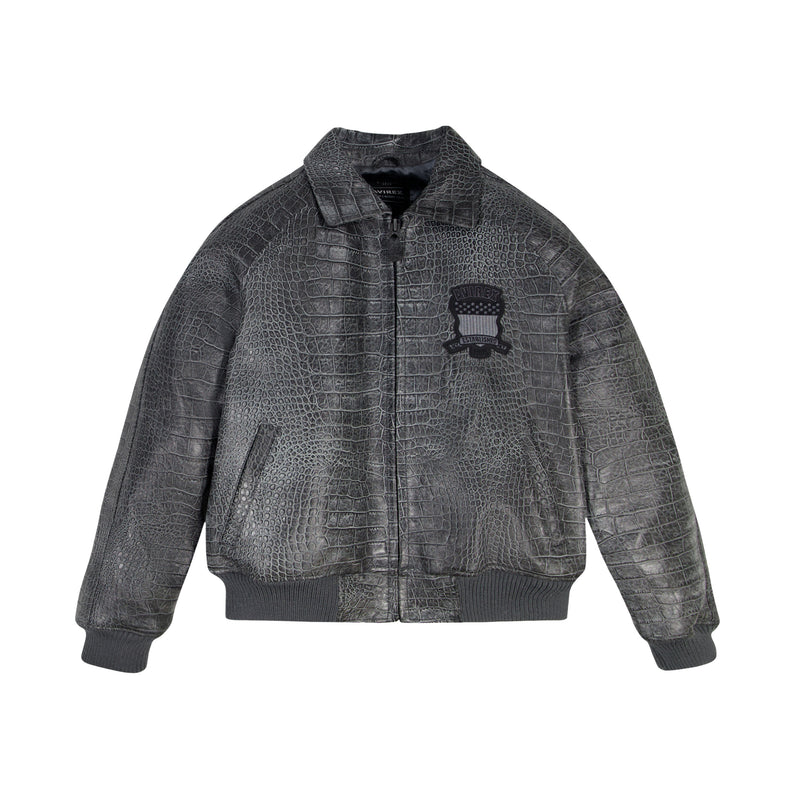 Avirex Mens Distressed Croc Icon Bomber Jacket AVF25IO20-022 Ghost Grey