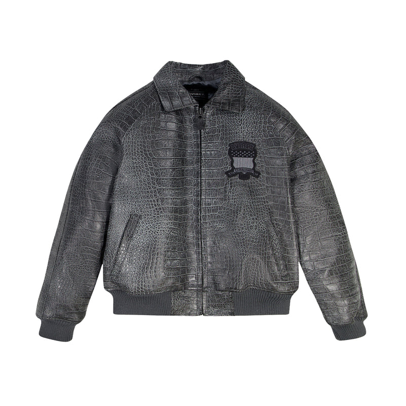Avirex Mens Distressed Croc Icon Bomber Jacket AVF25IO20-022 Ghost Grey