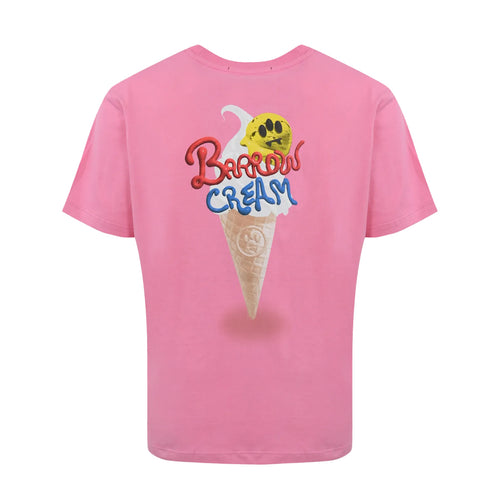 Barrow Unisex Cream Print Crew Neck T-Shirt S5BWUATH161-BW036 Prism Pink