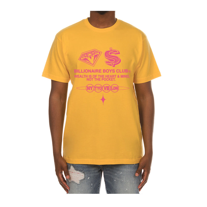 Billionaire Boys Club Mens Wealth Crew Neck T-Shirt 841-3209-631 Banana