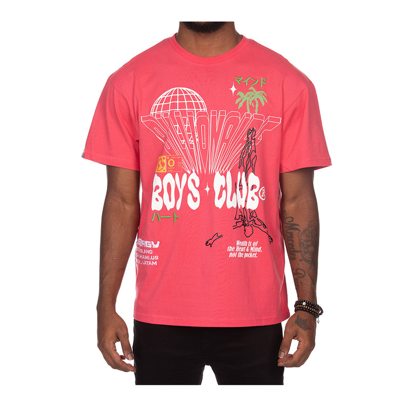 Billionaire Boys Club Mens Around The World Knit Crew Neck T-Shirt 841-3310-632 Rouge Red