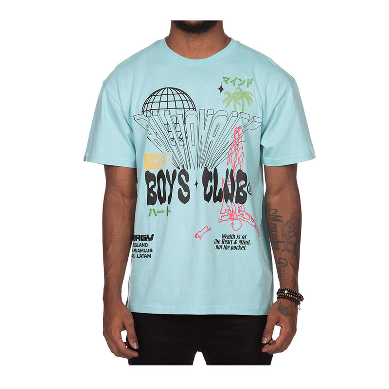 Billionaire Boys Club Mens Around The World Knit Crew Neck T-Shirt 3310-633 Gulf Stream
