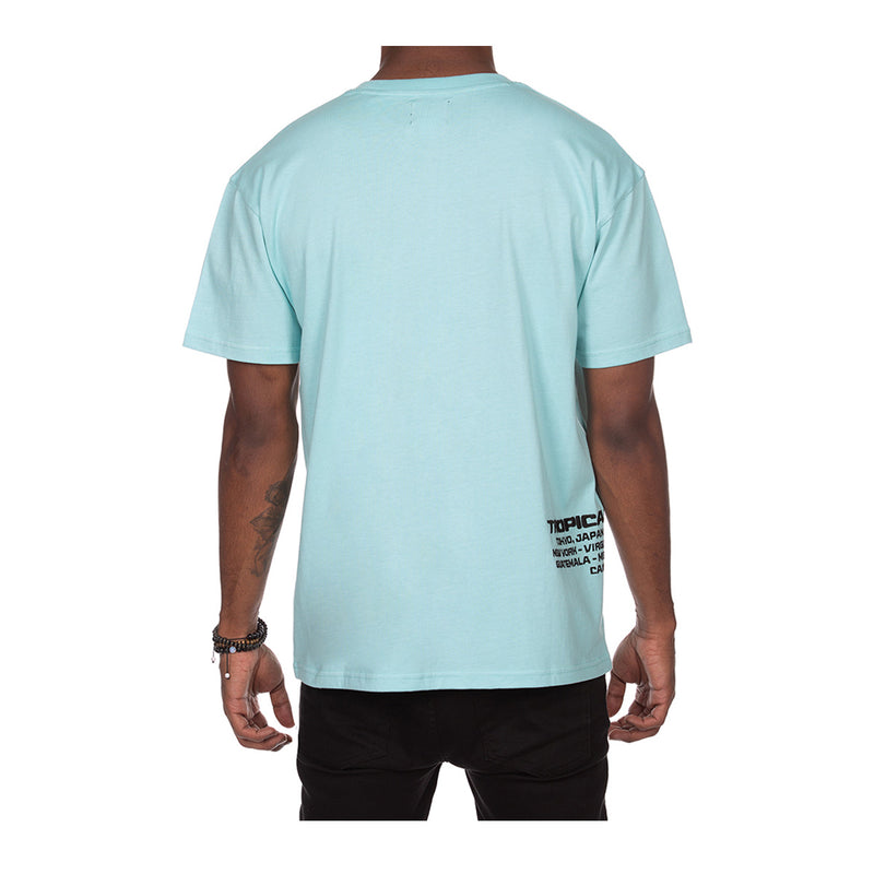 Billionaire Boys Club Mens Around The World Knit Crew Neck T-Shirt 841-3310-633 Gulf Stream