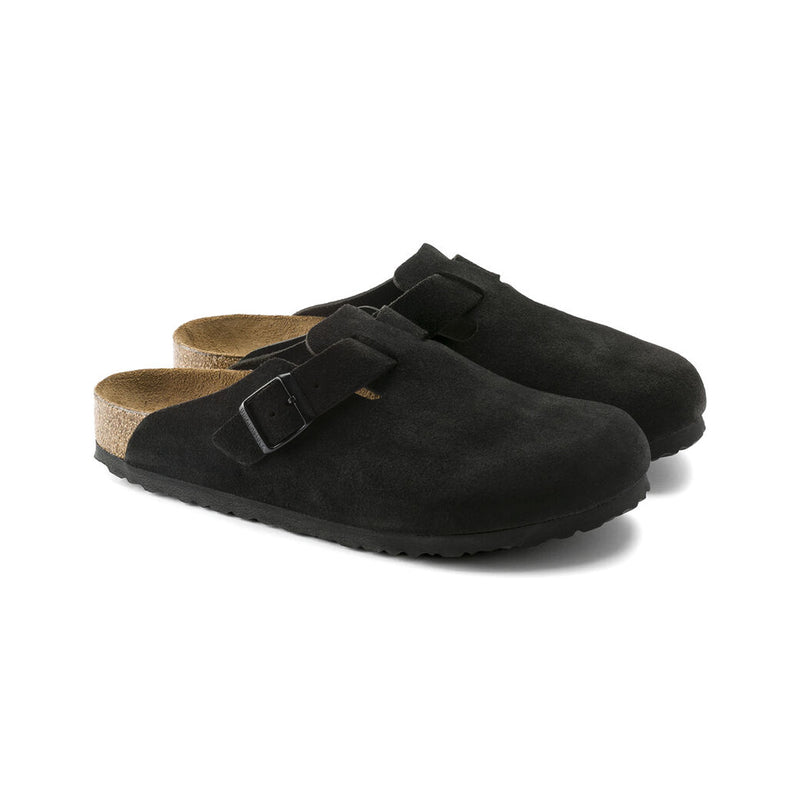 Birkenstock Unisex Boston Soft Footbed Suede Leather Clogs 066047 Black, Regular Width