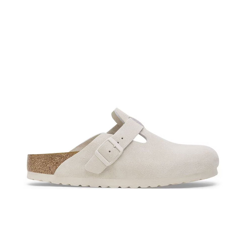 Birkenstock Unisex Boston Soft Footbed Suede 1027693 Antique White, Narrow Width