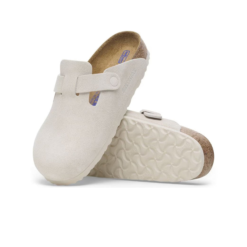 Birkenstock Unisex Boston Soft Footbed Suede 1027693 Antique White, Narrow Width