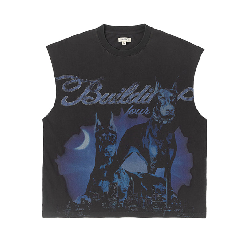 BLDG4 Mens Iron Sleeveless Knit Crew Neck T-Shirt C51-4304 Charcoal Art