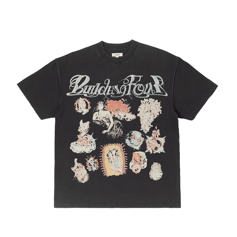 BLDG4 Mens Stray Knit Crew Neck T-Shirt C51-4307 Charcoal Art