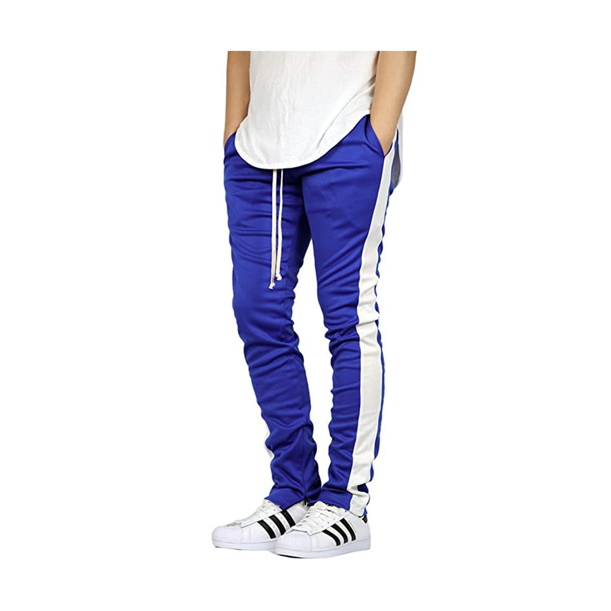 New Men's Contemporary Techno Side Zipper Dual Stripe Track Pants | eBay