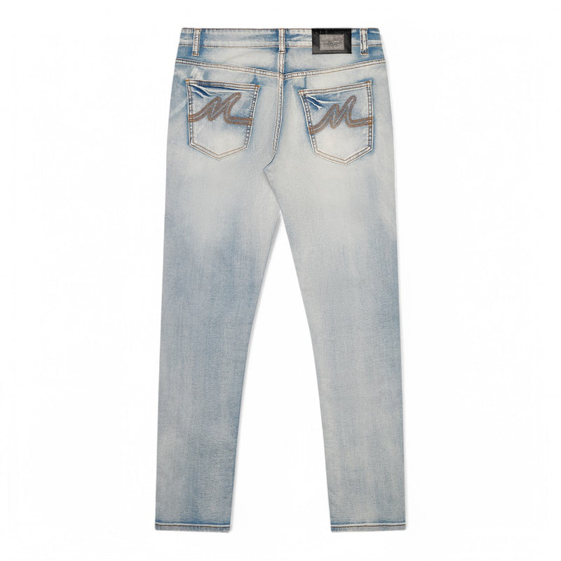 Premium Milano Mens Milan Slim Straight Jeans PM200004 Light Wash