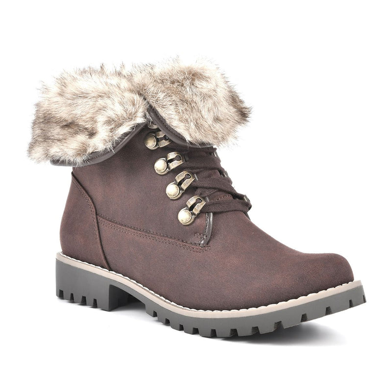 White Mountain Womens Paddington Boots C29640-952 Dk Brown/Distressed/Fab/Fur