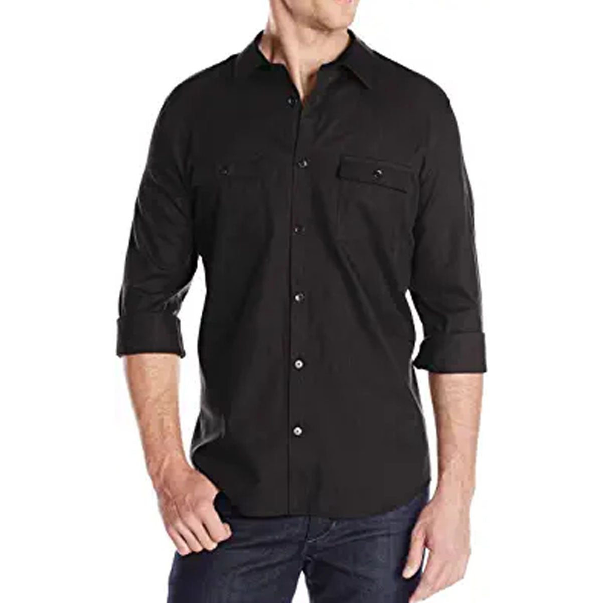 Calvin Klein Mens Twill Slim Fit Long Sleeve Woven Shirt 40MW162 Pitch Black Heather