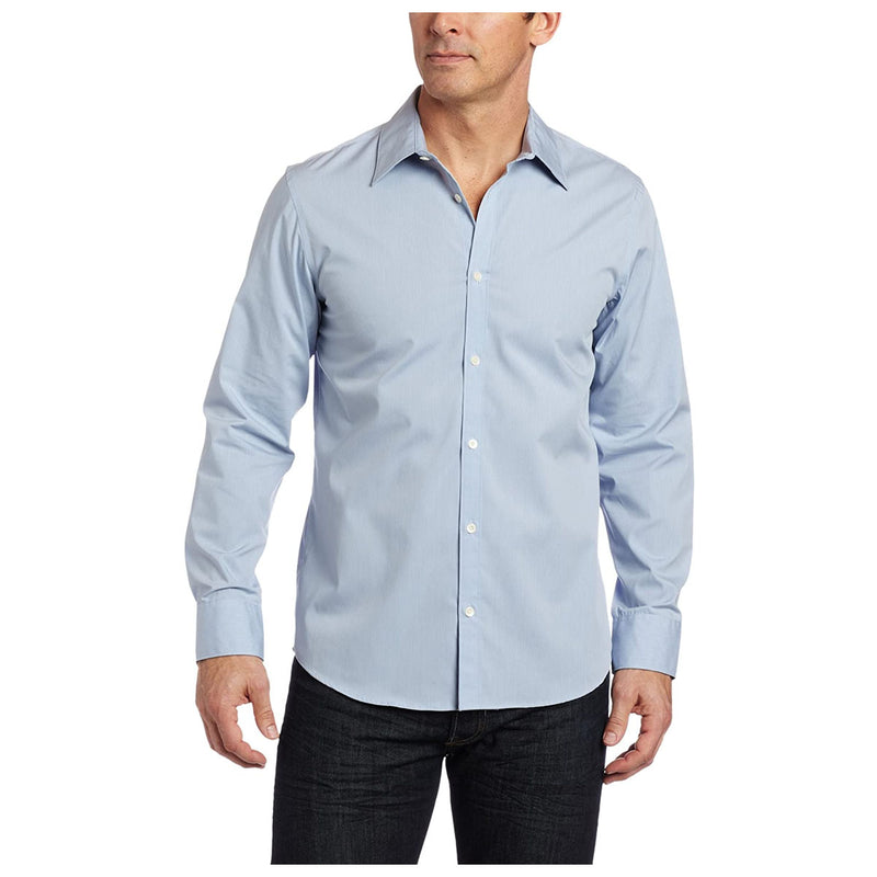 Calvin Klein Mens Mini Stripe Slim Fit Long Sleeve Woven Shirt 40ZW964 Forever Blue