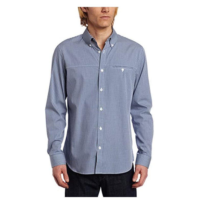 Calvin Klein Men's Slim Fit Long Sleeve Yarn Dye Mini Gingham Check Woven Shirt, Monaco Blue