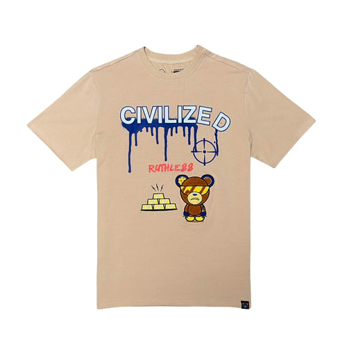 Civilized Mens Ruthless Bear Crew Neck T-Shirt CV5111 LT. Khaki