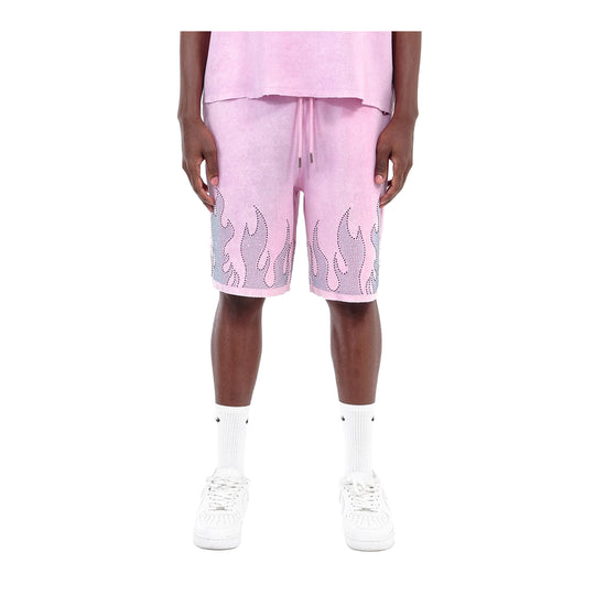 Copper Rivet Mens Flame Rhinestone Shorts 611515-PK Pink
