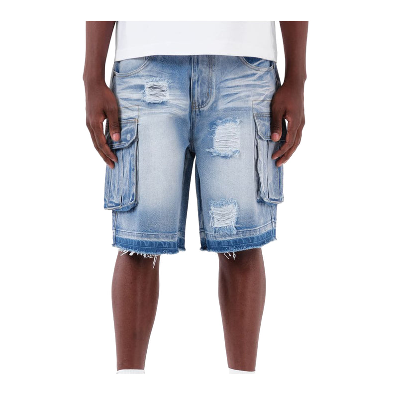 Copper Rivet Mens Cargo Denim Shorts 613018-LSB Light Blue