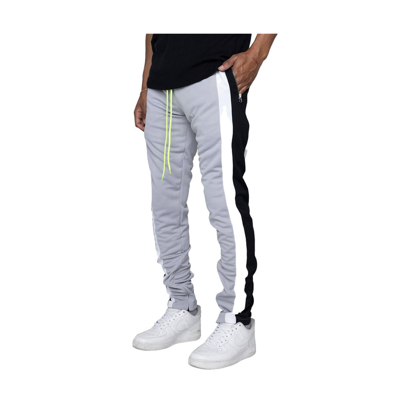Eptm Mens Poly 6 Invisible Zippers Double Stripe Trio Track Pants EP8466- SILVER/BLACK/CREAM