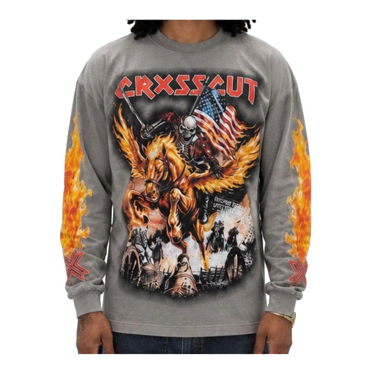 Crxsscut Mens Ghost Rider Long Sleeve Shirt Grey