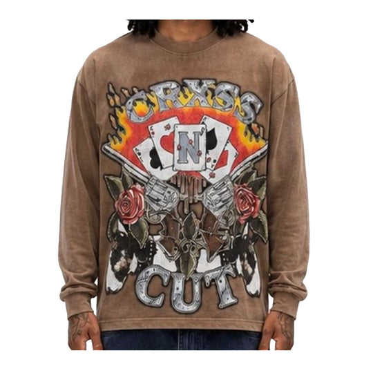 Crxsscut Mens Outlaw Revival Long Sleeve Shirt Brown