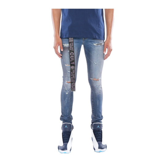 Cult Of Individuality Mens Belted Stretch Skinny Fit Jeans 623A5-SS1D-GLAC Glacier